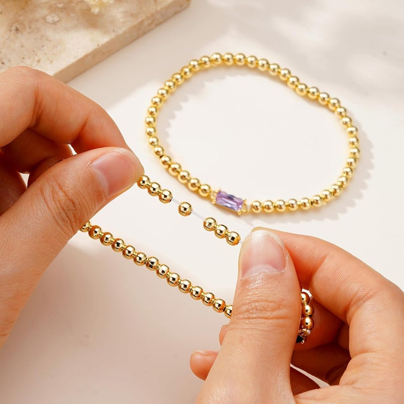Yoosteel Dainty Birthstone Bracelet for Women - Valentines Day Gifts Elastic 14K-Gold-Plated Bead Bracelets Trendy Friendship Birthday Jewelry Gift for Women - Image 3